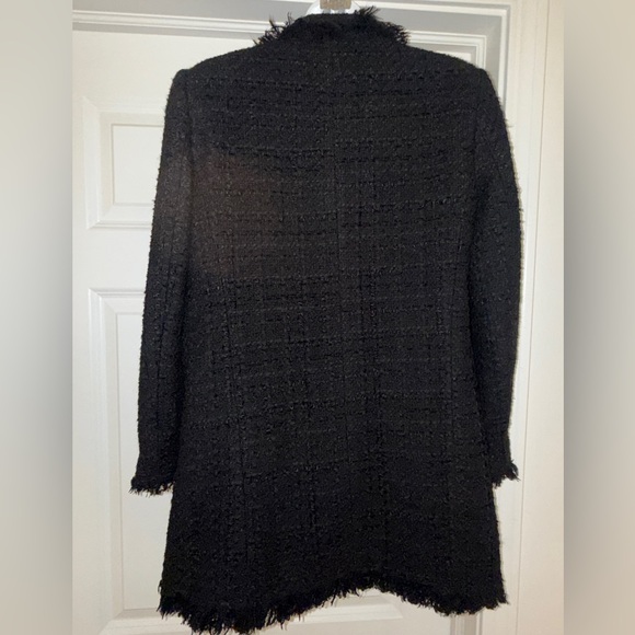 Zara Women's Black Frayed Tweed Boucle Blazer Jacket w Pearl Buttons, Small EUC - Picture 9 of 11